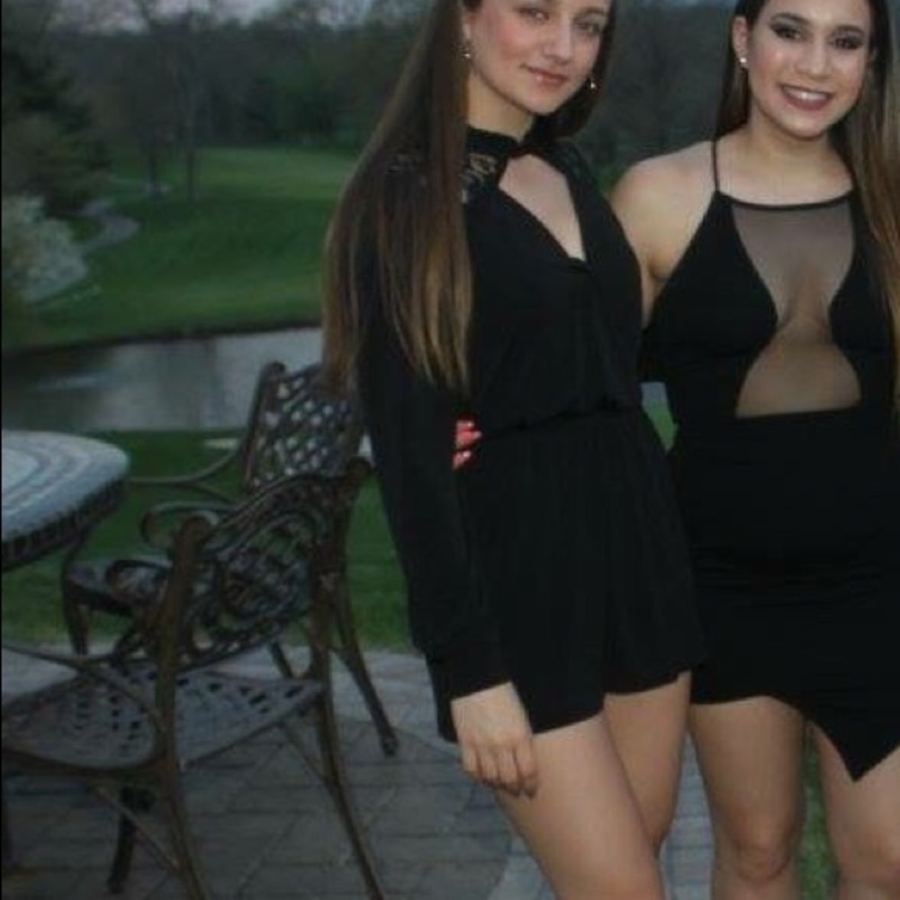 Black Romper with Lace Shoulders